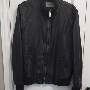 Burberry Black Lambskin Leather Bomber Zip-Up Jacket - Men's Size 50